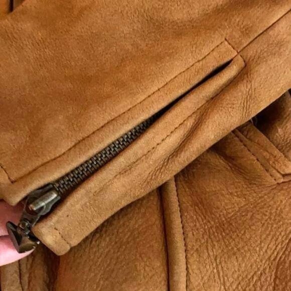 Beyond Sport California Moto Jacket Womens Small Leather Caramel Zip Sleeves - Picture 9 of 15